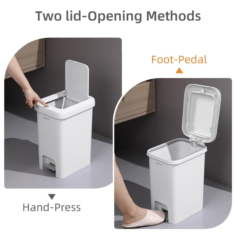 MOPALL 2.7 Gallon Small Bathroom Trash Can with Lid Soft Close, Garbage Can with Press Top Lid & Foot Pedal, Step Trashcan Slim Trash Bin Waste Basket for Toilet, Office, Bedroom, Kitchen, Living Room - Image 2